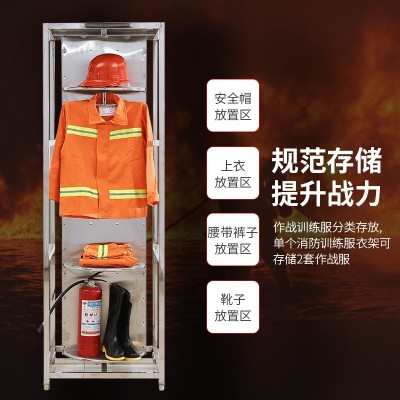 不锈钢消防战斗服衣架消防员专用无尘双面旋转防护服架可旋转加厚图2